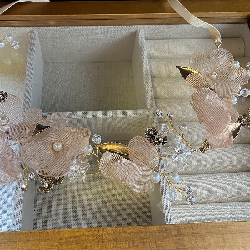 Mesh Flower Headband Crystal Wedding Bridal Hair Accessories