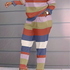  Colorblock Stripe Print 2 Piece Set