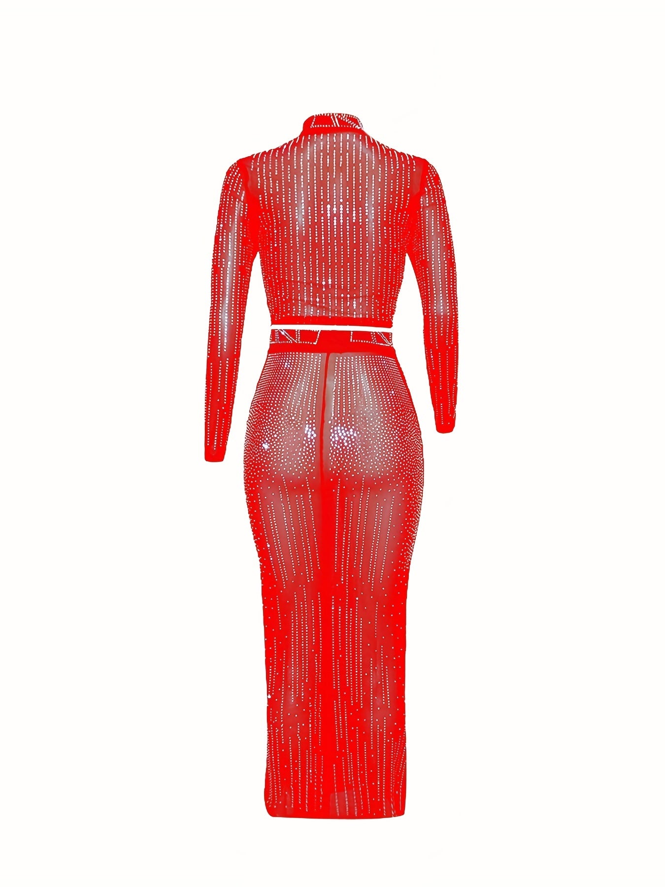 Party Rhinestone 2pc Set Bodycon Crop Top & High Waist Skirt