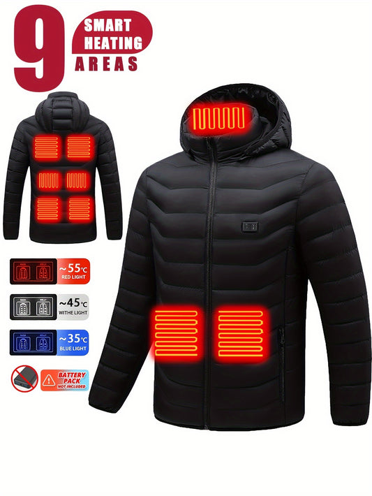 Men's Heated Hooded Jacket Lightweight Thermal Coat for Outdoor Activities