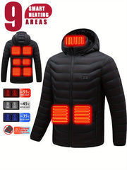 Men's Heated Hooded Jacket Lightweight Thermal Coat for Outdoor Activities