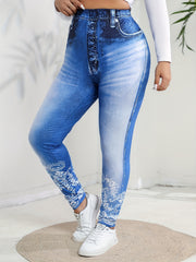  Denim Print High Rise Skinny Trousers