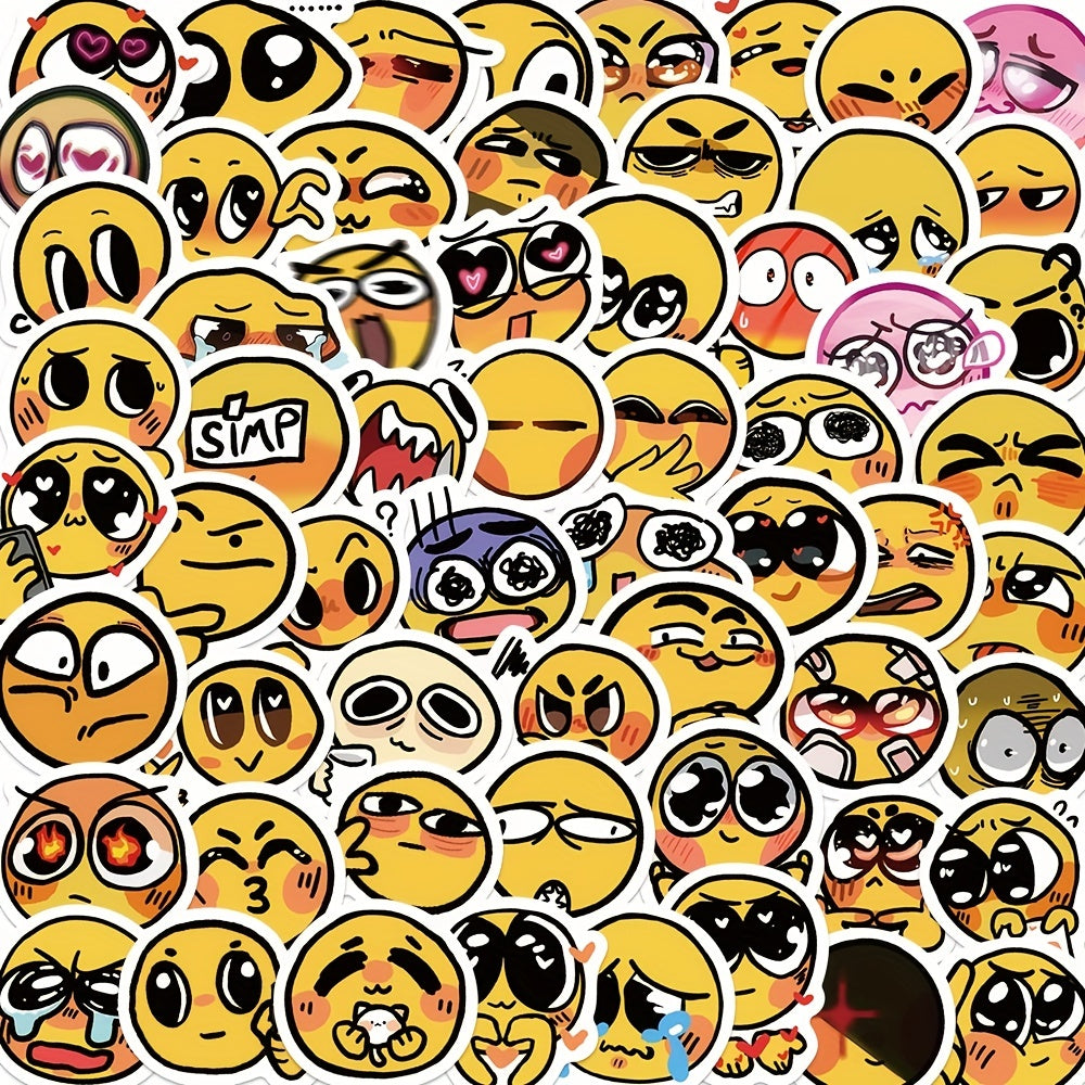 60 Adorable Yellow Face Expression Stickers for Scrapbooking and Decoration