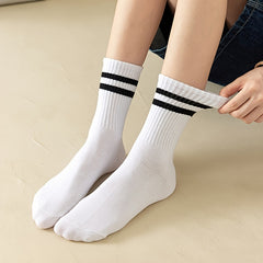 6 Pairs Women's Striped & Solid Mid Tube Socks