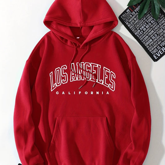 LA Print Hoodie Kangaroo Pocket Long Sleeve Hooded Sweatshirt Women