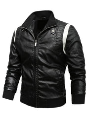 Men's Slim Fit PU Leather Jacket, Stand up Collar