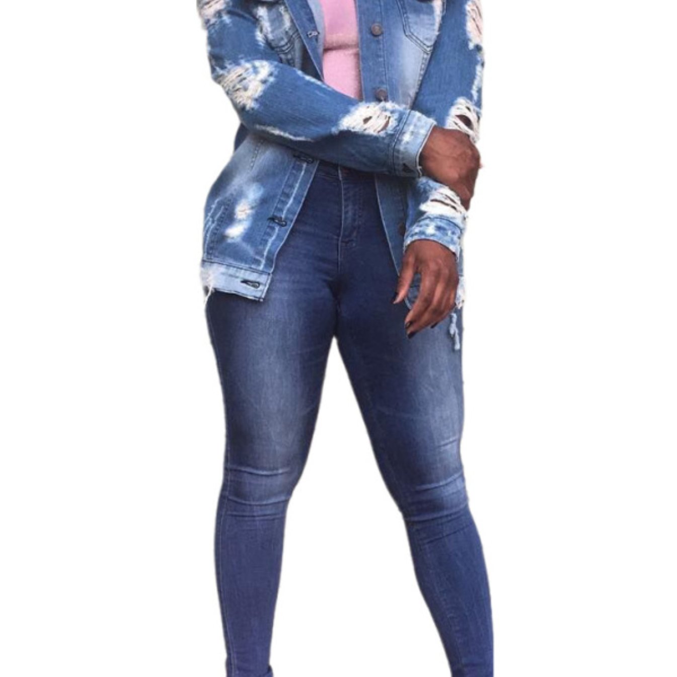 Distressed Denim Jacket with Flap Pockets