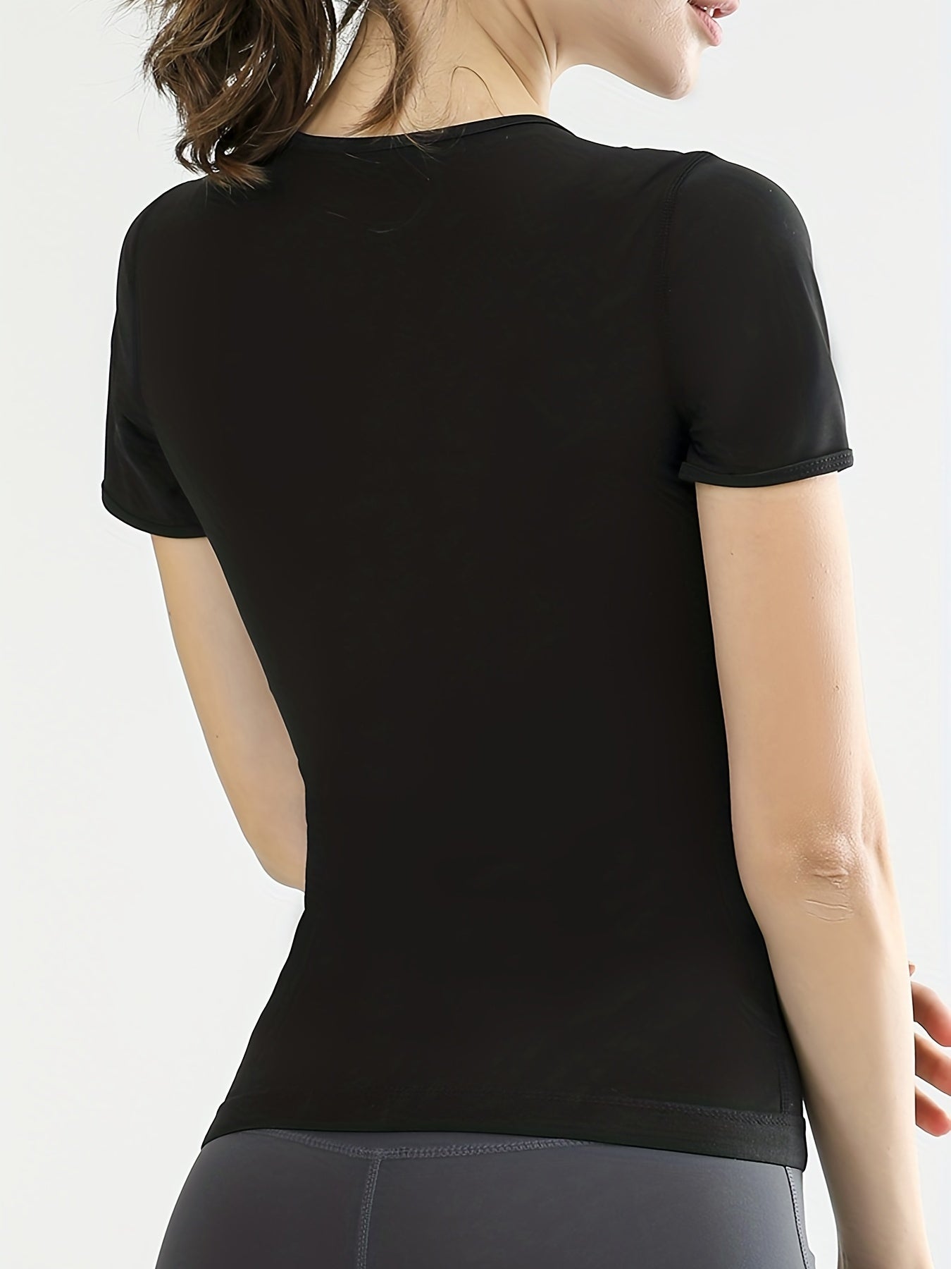 Zipper Front Slimming Short Sleeve Sports Sweat Shirt