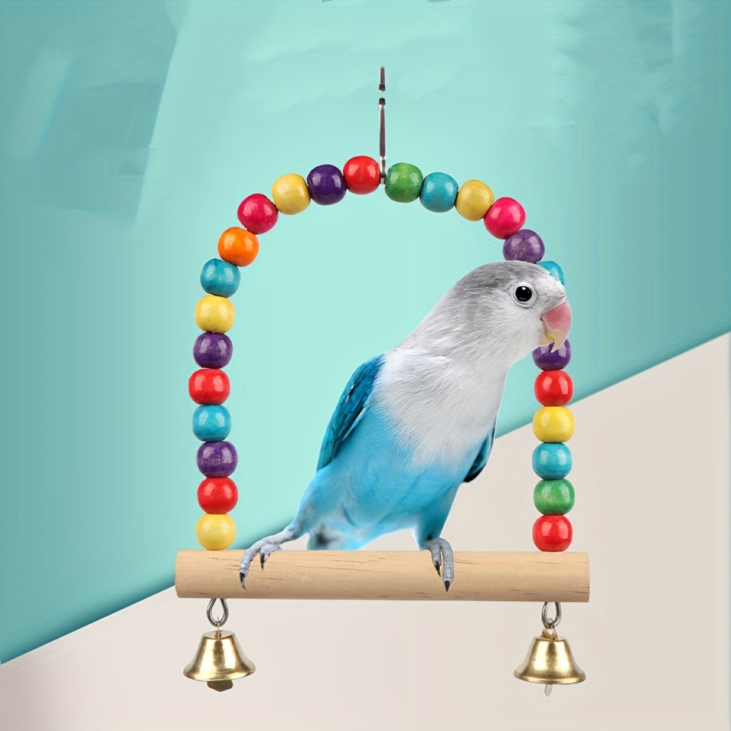 Colorful Bird Cage Swing with Bells & Ladder for Parrot Exercise