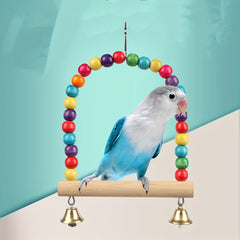 Colorful Bird Cage Swing with Bells & Ladder for Parrot Exercise