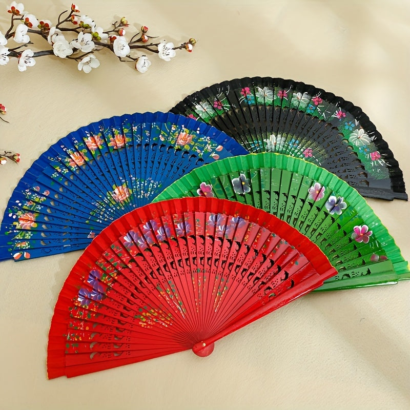 Double Sided Painted Floral Folding Fan for Women
