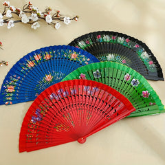 Double Sided Painted Floral Folding Fan for Women