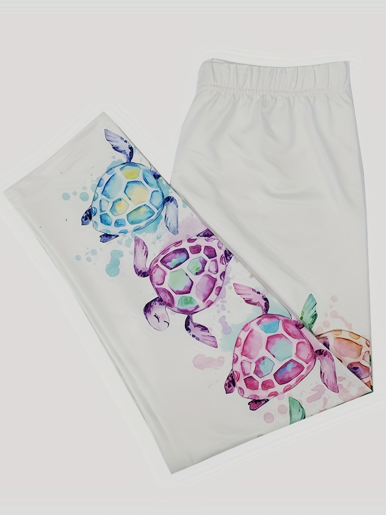 Turtle Print Elastic Waist Leggings for Women