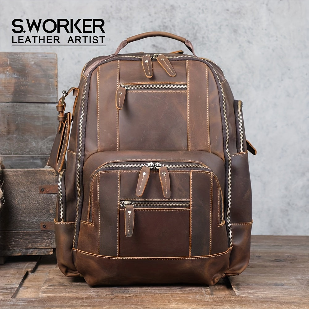 Vintage Men's Leather Backpack Classic Outdoor Travel Bag