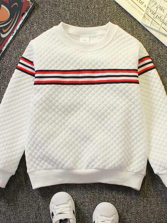 Boys Striped Textured Pullover Sweatshirt Crew Neck Tops