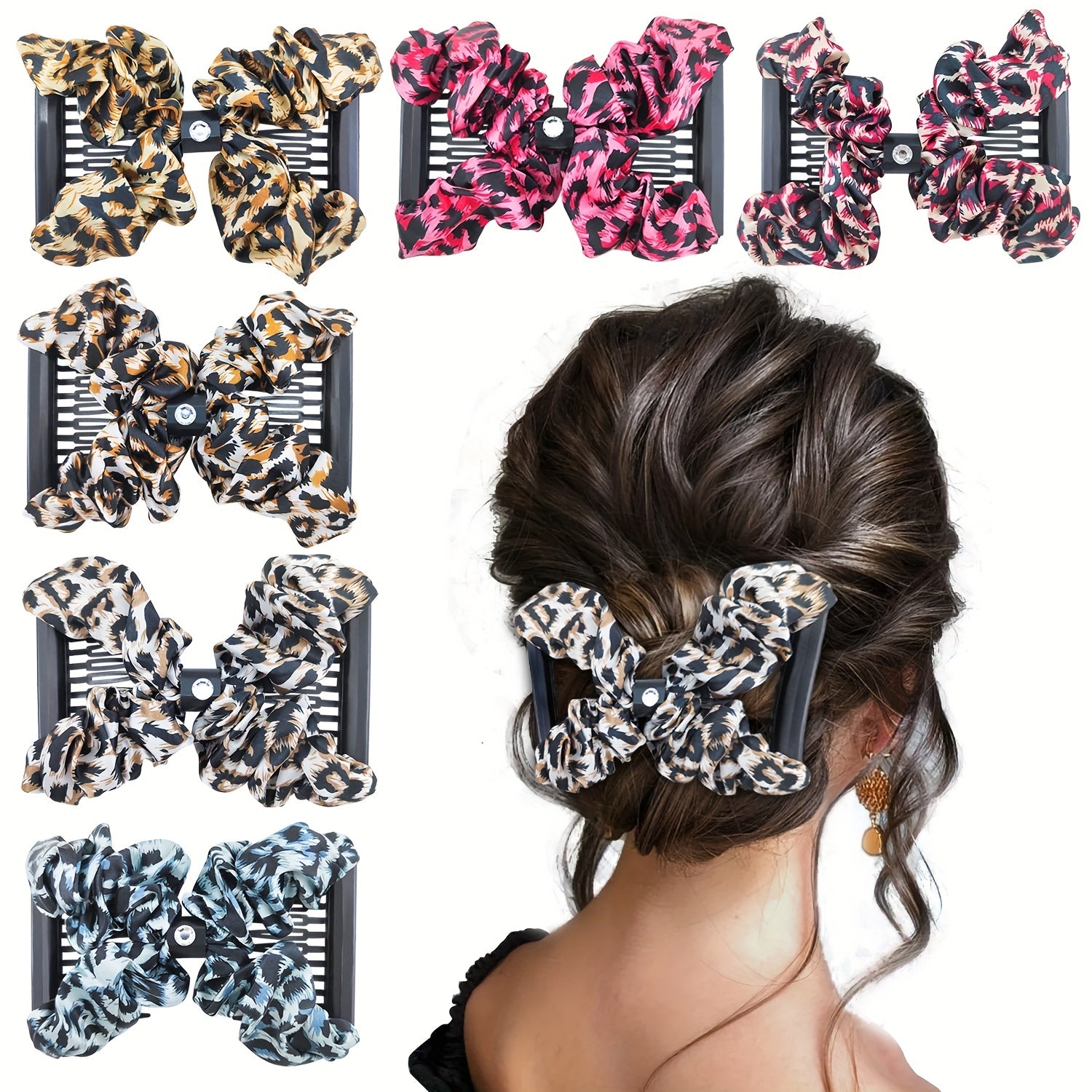 Vintage Magic Hair Combs Leopard Print Hair Side Comb Stretch Clips Bun Maker