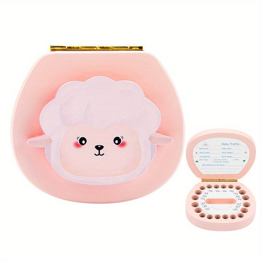 Wooden Tooth Box Keepsake For Baby Girls Pink Lamb