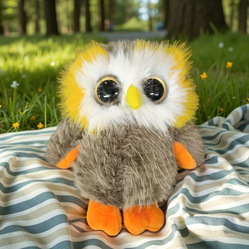 Owl Plush Doll with Expressive Eyes and Fluffy Feathers