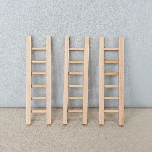 Mini Wooden Ladder Dollhouse Accessory Light Brown Intricate Detailing Creative