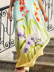  Floral Print Halter Neck Maxi Evening Dress