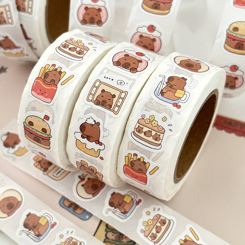 500pcs Capybara Stickers Adorable Animal Designs Sleeping Hamburger Cake