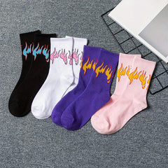 8 Pairs Flame Print Socks Comfy & Breathable Women's Stockings