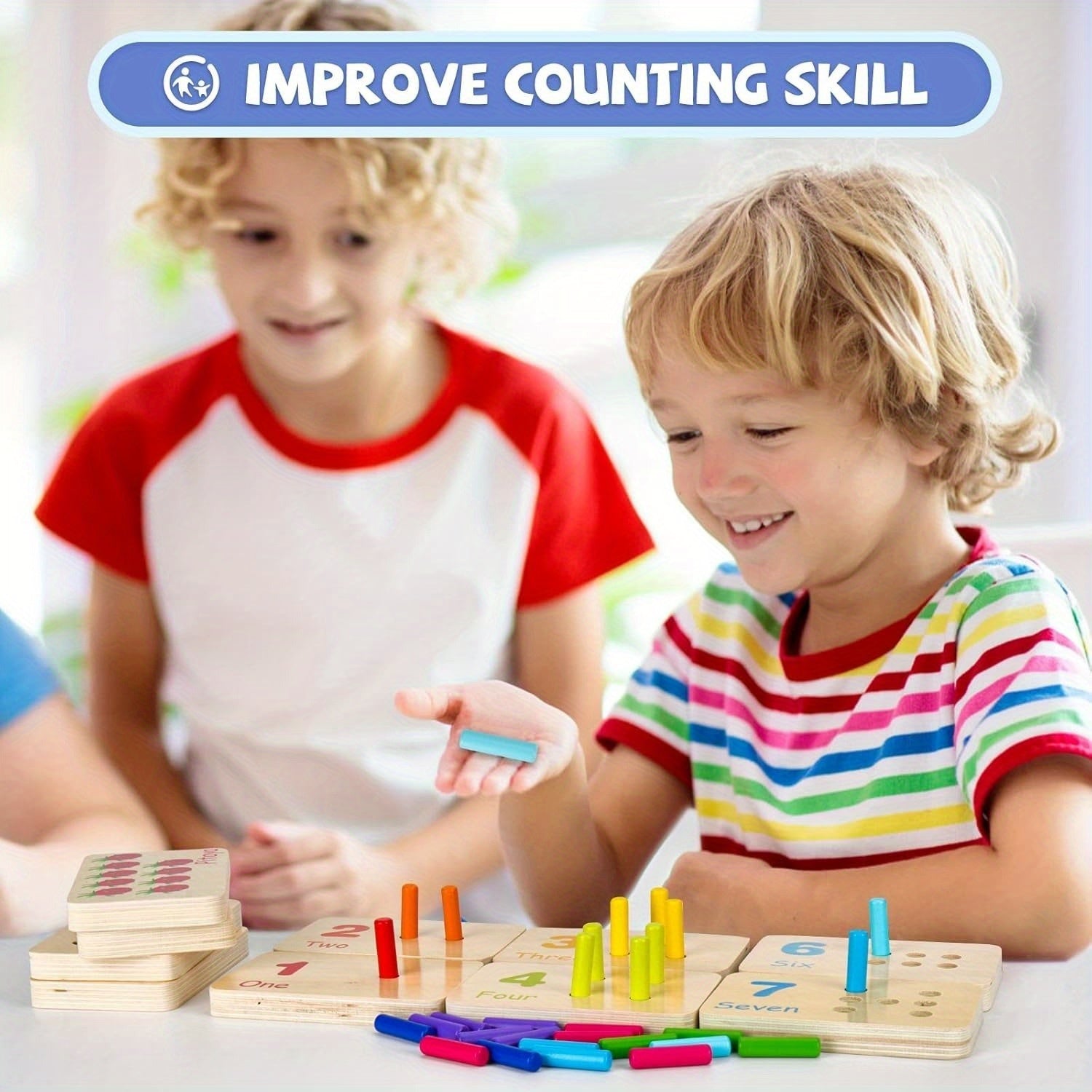 Wooden Counting Peg Board for Kids Ages 3-5 Interactive Number & Shape Sorting