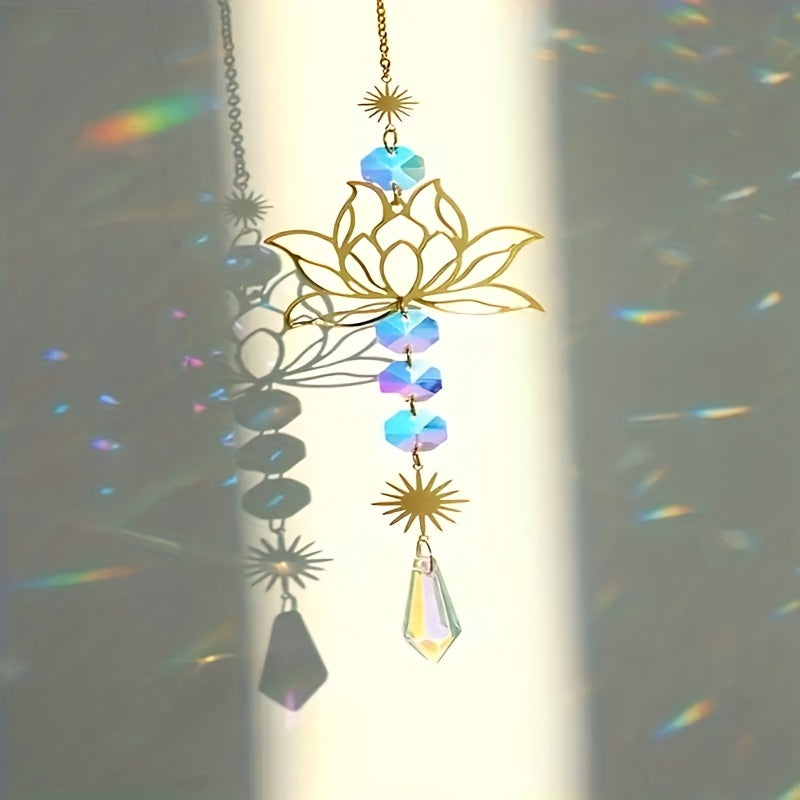 Lotus Flower Crystal Sun Catcher Wind Chime for Decor