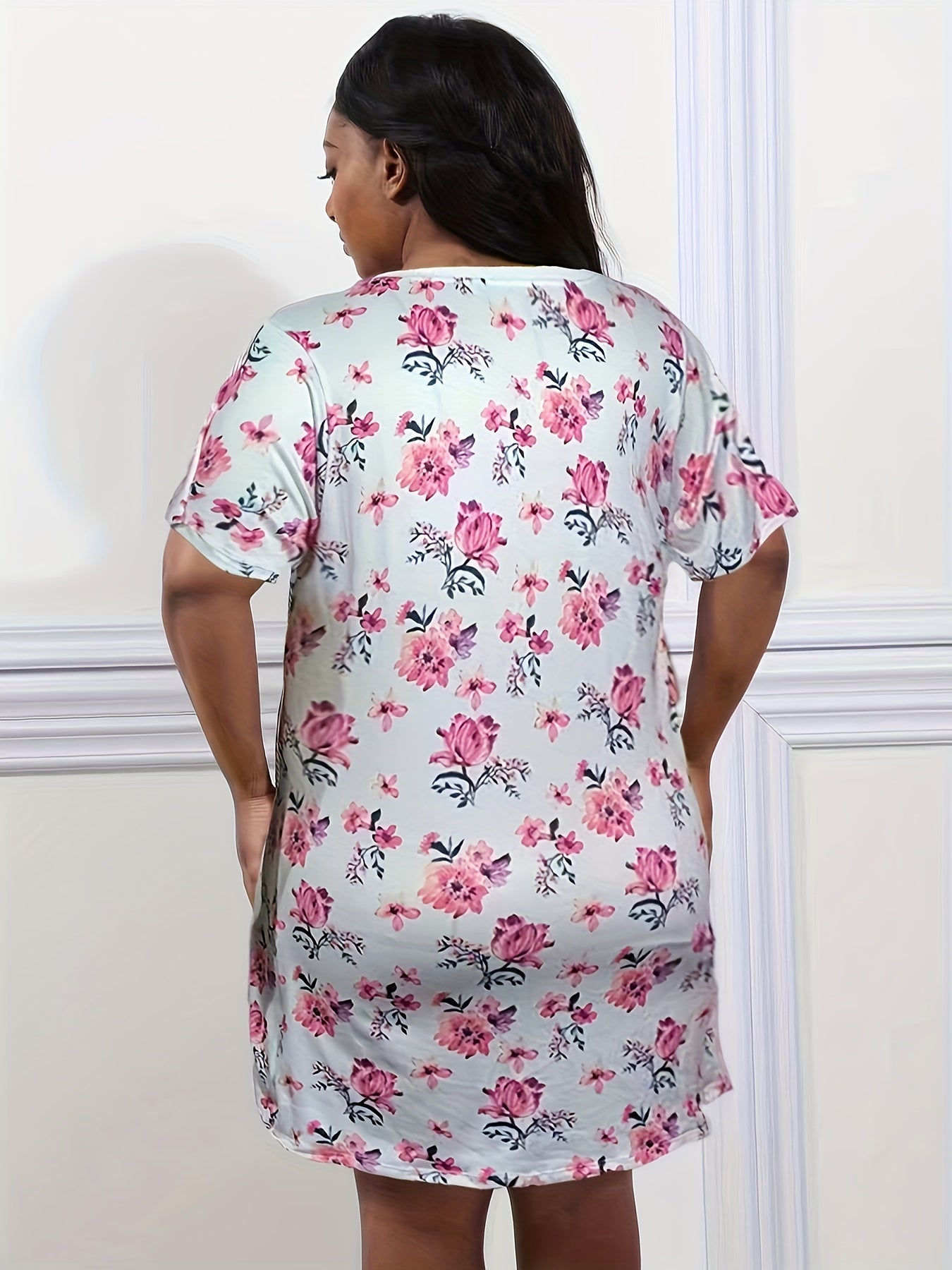  Floral Print Short Sleeve Tee Nightdress
