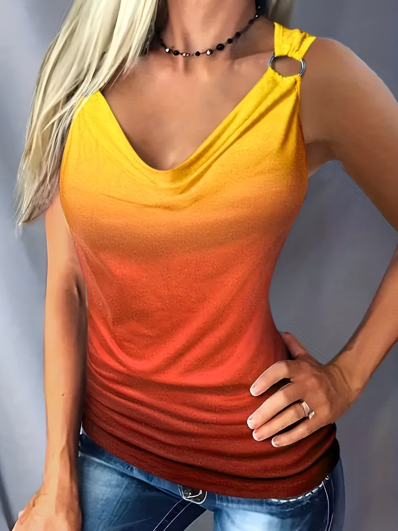 Gradient Cowl Neck Tank Top Casual Sleeveless Top For Summer