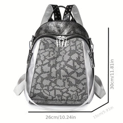 Snakeskin Pattern Backpack Purse Vintage Rhinestone Travel Schoolbag