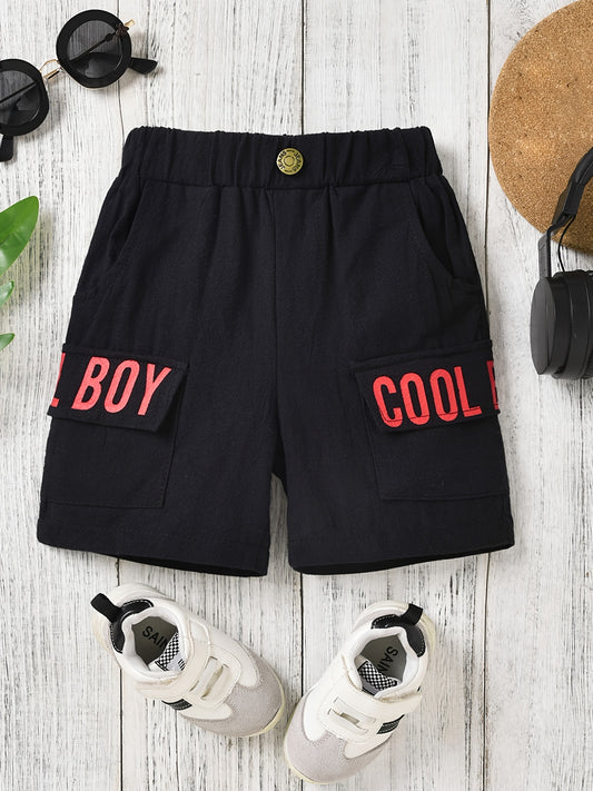 BOY Print Elastic Waistband Casual Shorts