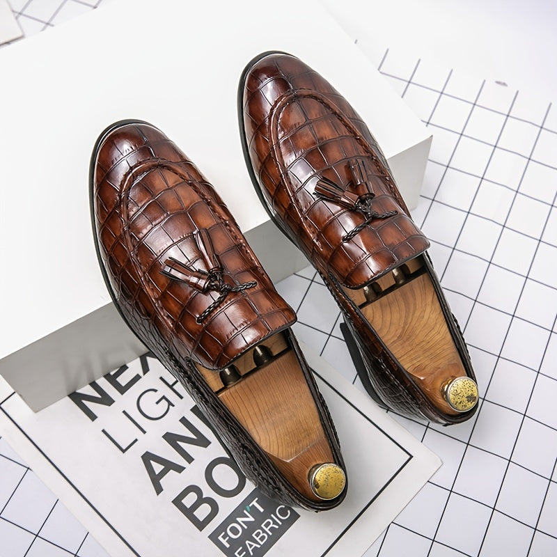 Men's Crocodile Print Tassel Loafer Shoes Lightweight Slip On