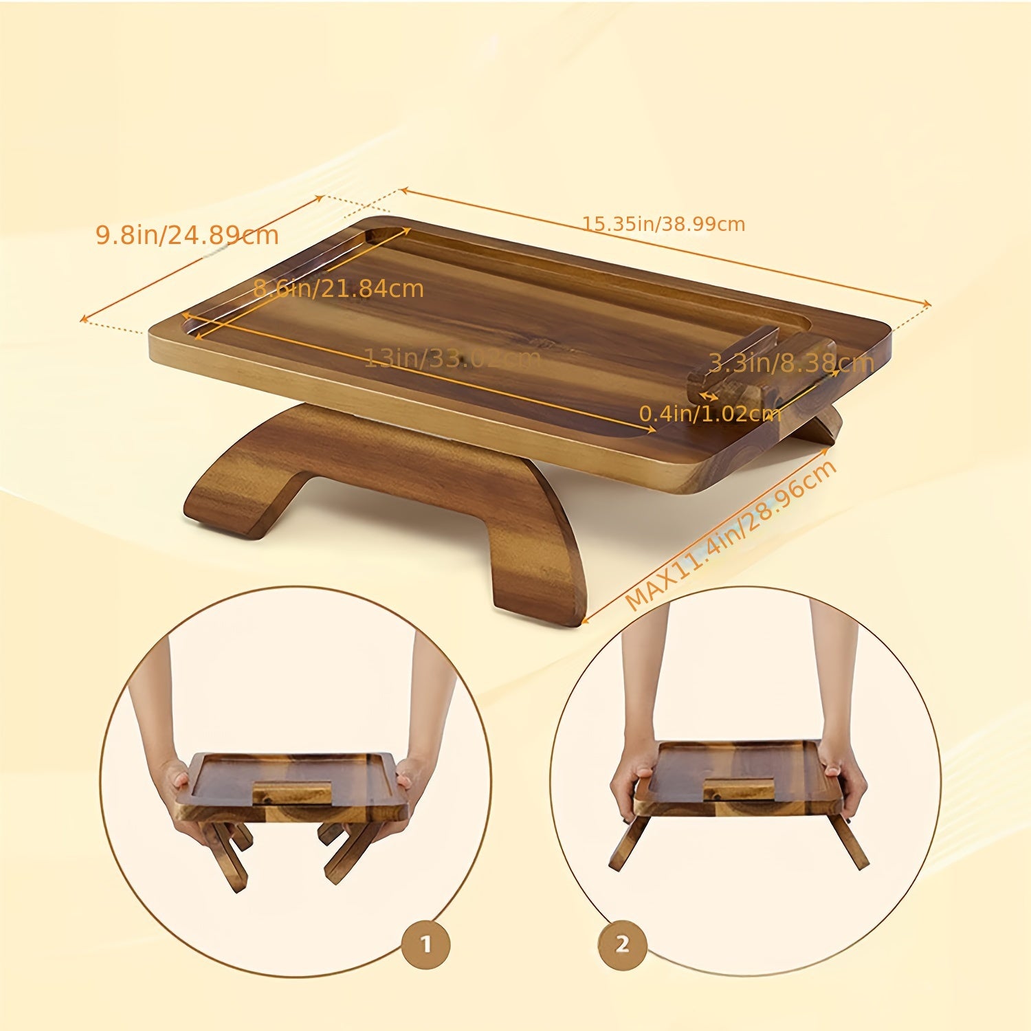 Bamboo Sofa Arm Tray Table Swivel Legs Foldable Rectangular Sofa Arm Tray