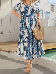  Marble Print Maxi Dress with Belt