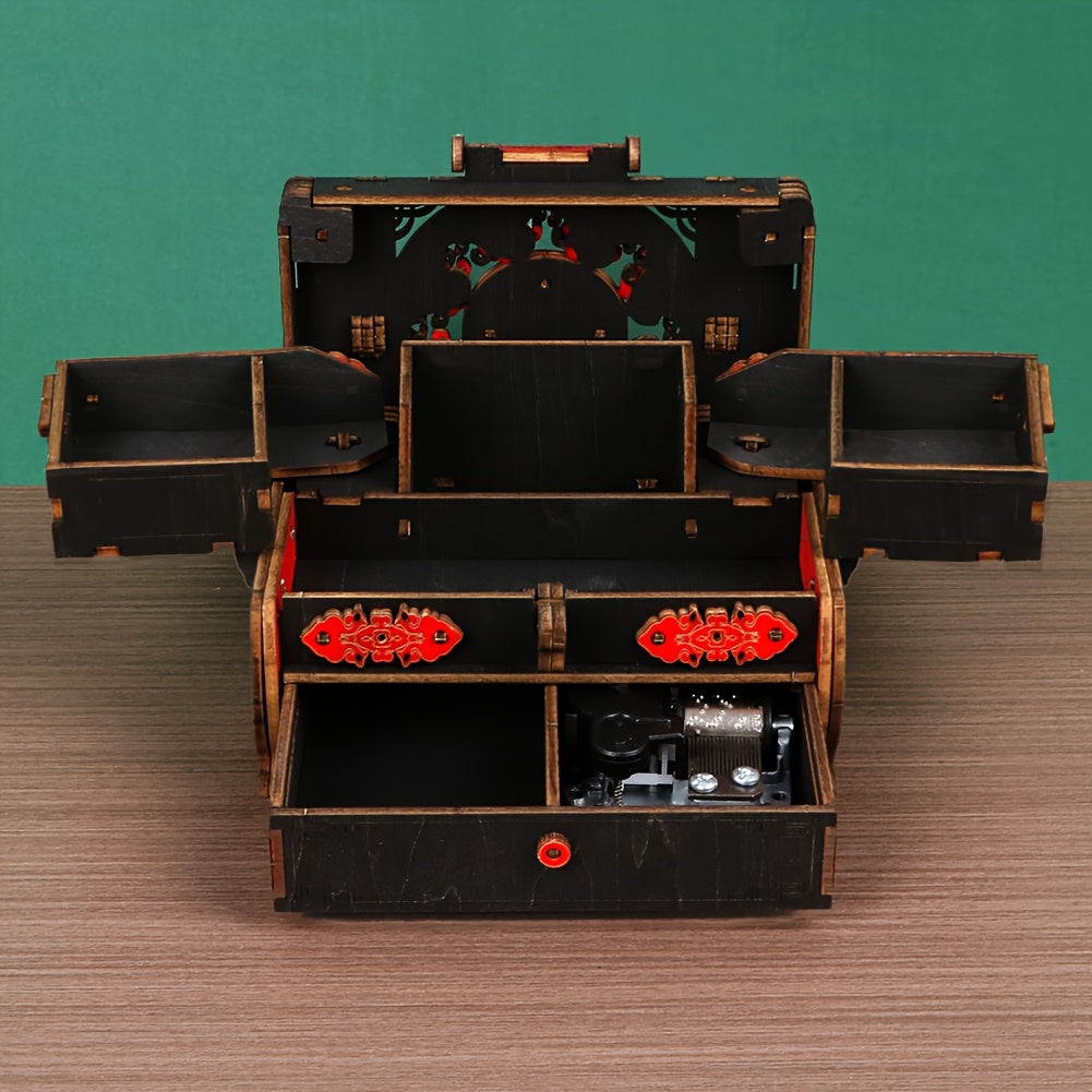 3D Wooden Puzzle Music Jewelry Box with 3D Musical Instruments DIY Assembly Kit