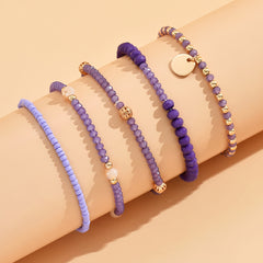 Flat Round Pendant Beaded Bracelet Set 5 Pcs