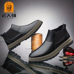 LAORENTOU Men's Chelsea Ankle Boots Round Toe Slip On