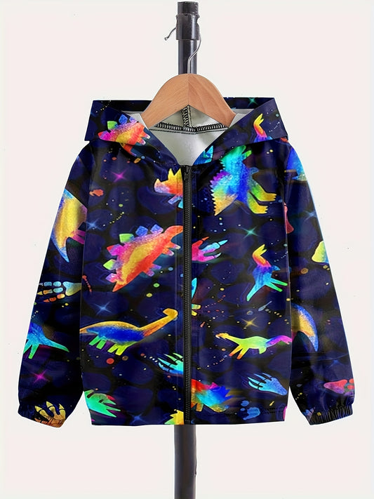 Dreamy Tie Dye Dino Zip Hooded Jacket Spring Fall