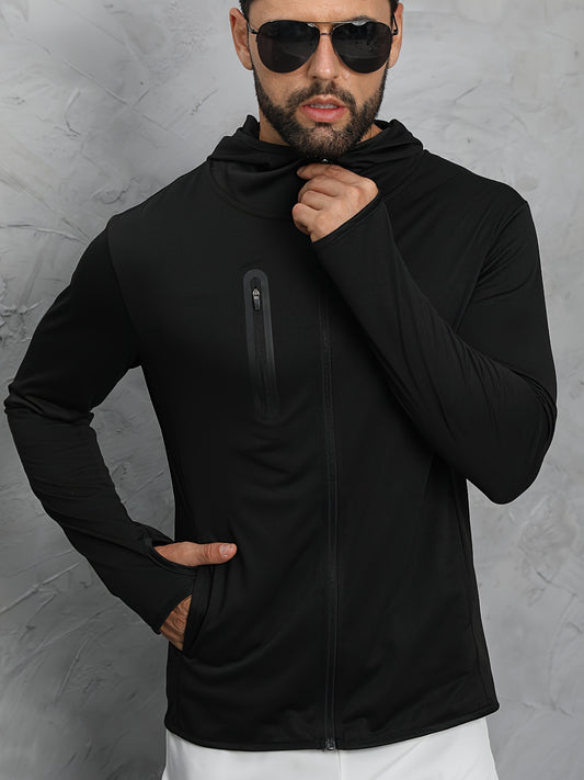 Men's Solid Hooded Zipper Jacket for Spring Autumn