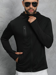 Men's Solid Hooded Zipper Jacket for Spring Autumn