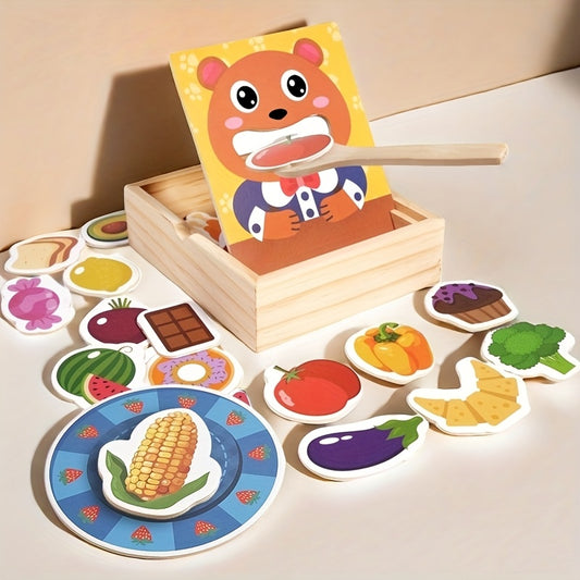 Wooden Bear Feeding Game Educational Toy for Hand Eye Coordination & Recognition