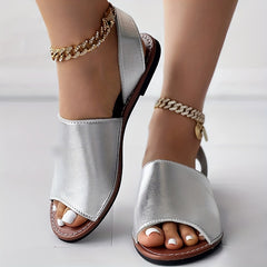 Women's Solid Flat Sandals Peep Toe Slingback Slides