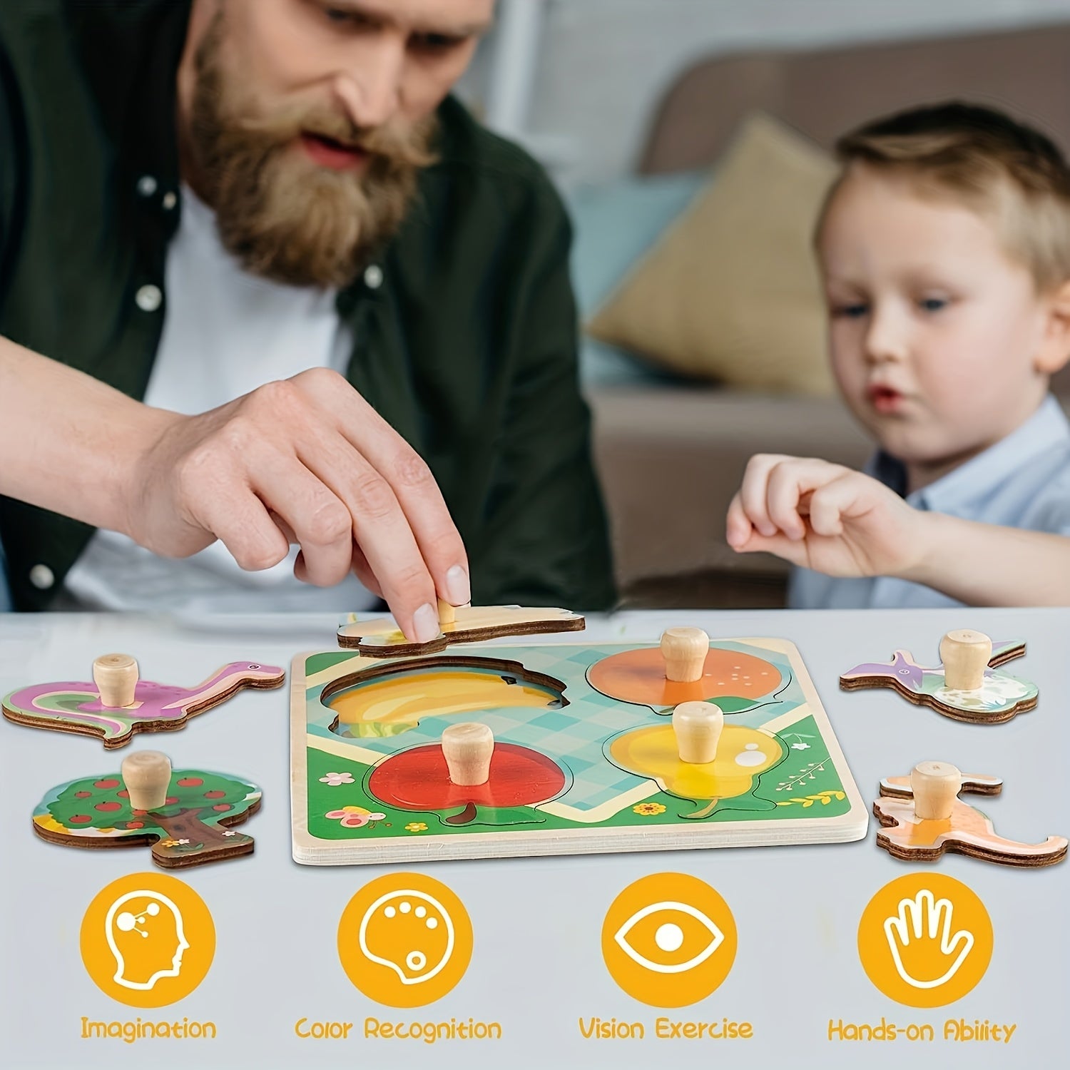 Wooden Peg Puzzle for 1 Year Olds - Educational Preschool Toy