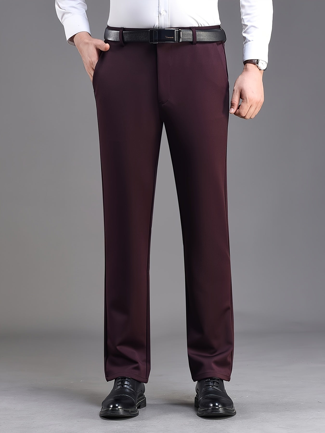 Men's Solid Stretch Dress Pants for Business