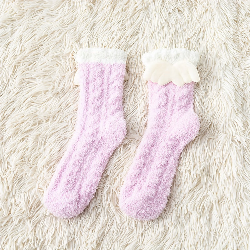 2 Pairs Cartoon Fuzzy Socks Cozy & Warm Floor Socks Women's Stockings