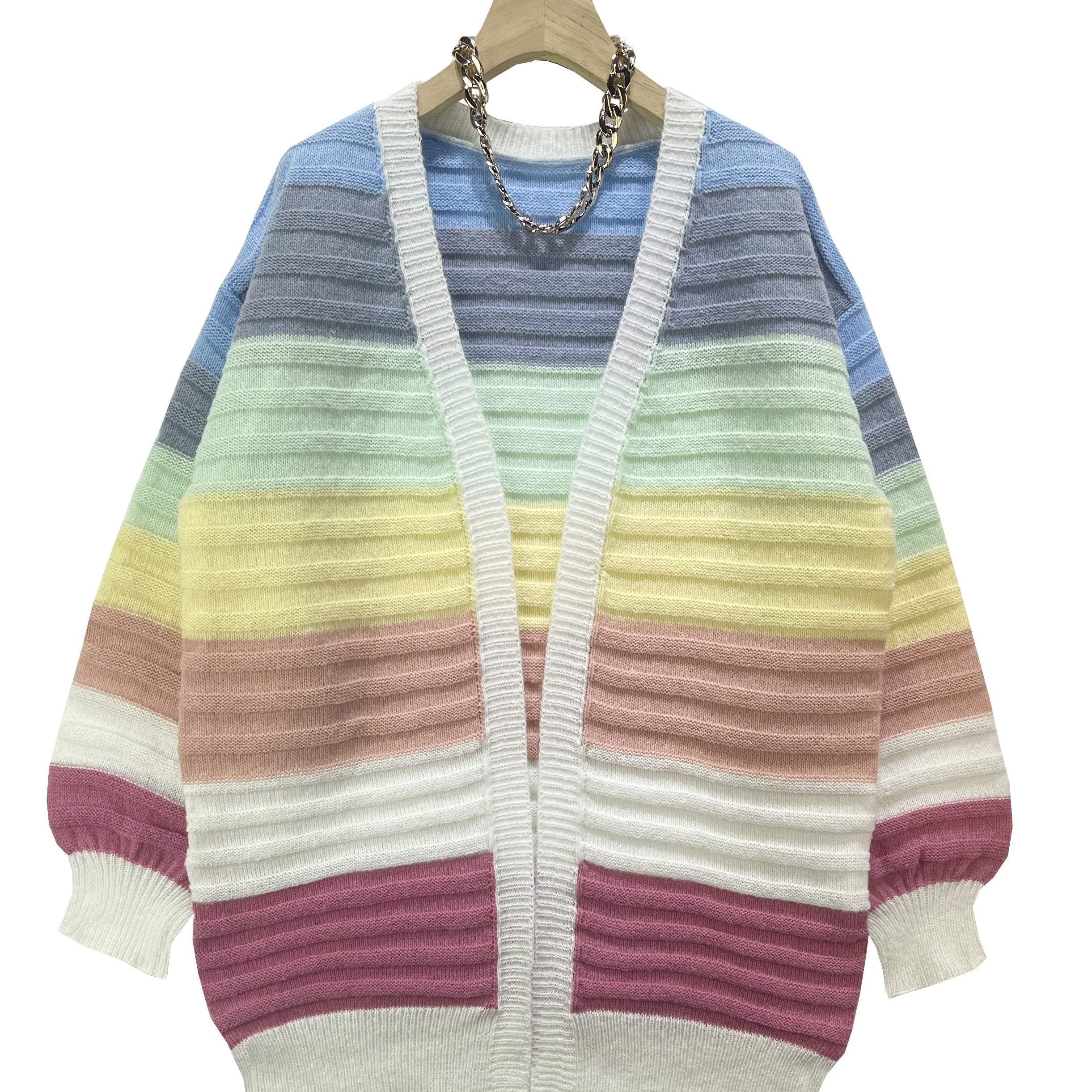 Women's Block Open Front Cardigan Long Sleeve Sweater