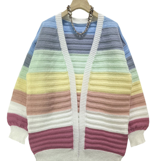 Women's Block Open Front Cardigan Long Sleeve Sweater