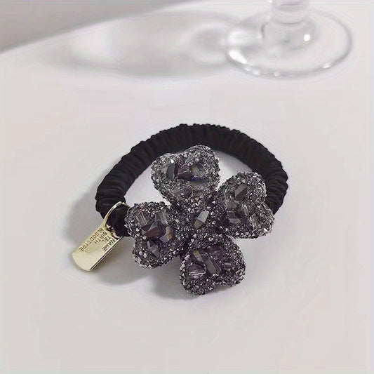 Rhinestone Four Leaf Clover Hair Tie Jewelry Hair Elastic
