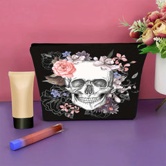 Skull Flowers Makeup Bag Zipper Cosmetic Pouch Toiletry Travel Organizer